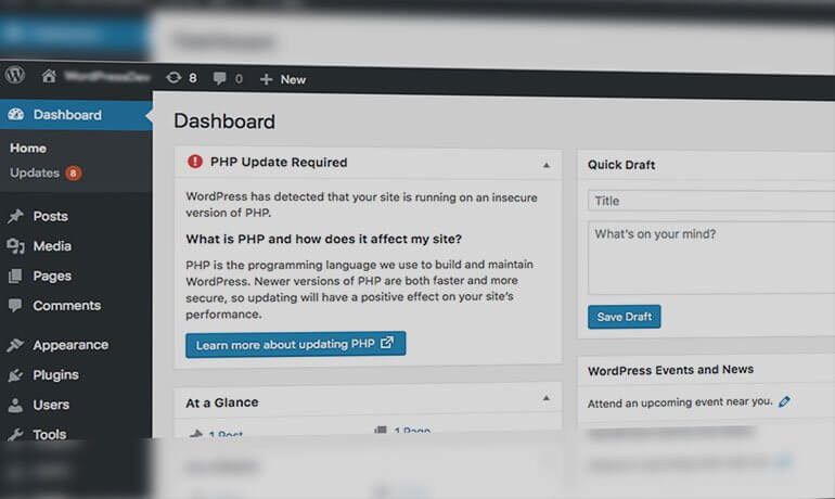 Wordpress Warning versione PHP