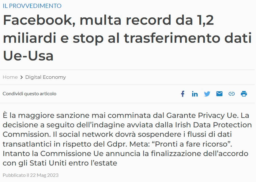 Facebook Sanzione GDPR