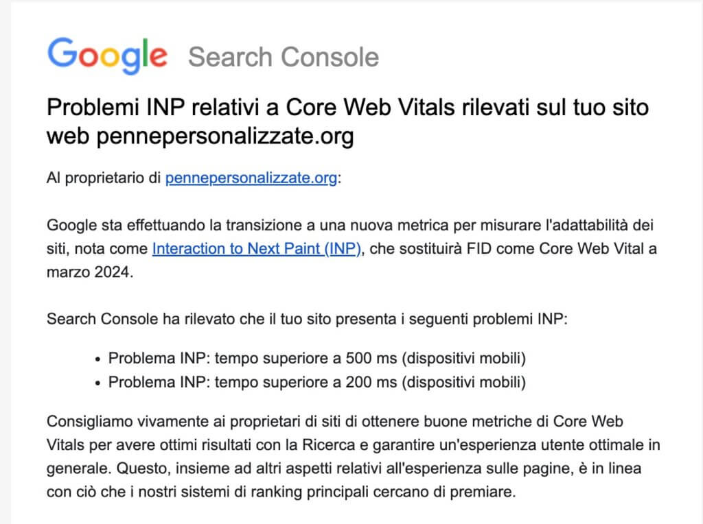Google Search Console INP Problems