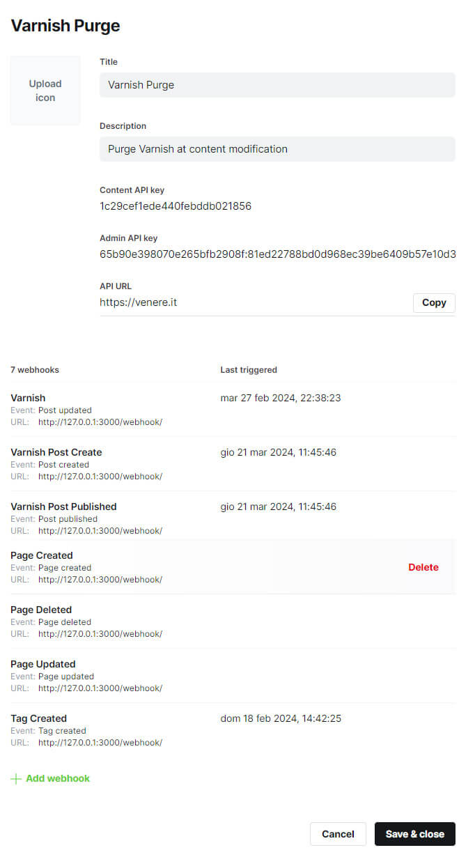 Webhook fantôme pour la purge du vernis