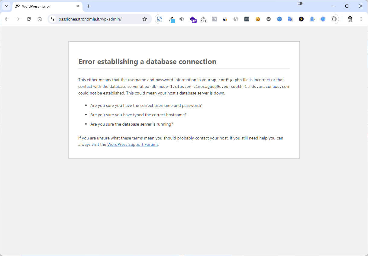 Base de données d'erreurs WordPress