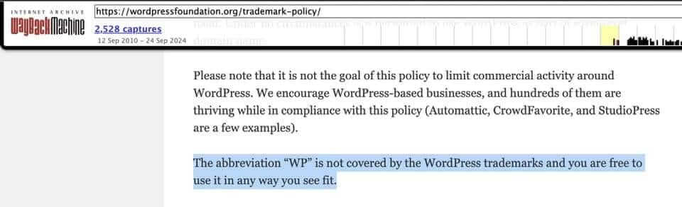 WP WordPress Trademark Policy - Wayback Machine