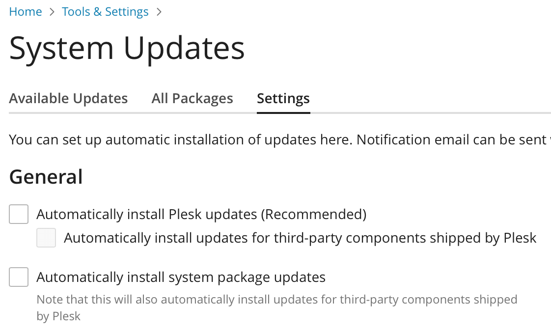 Plesk Aggiornamenti Automatici